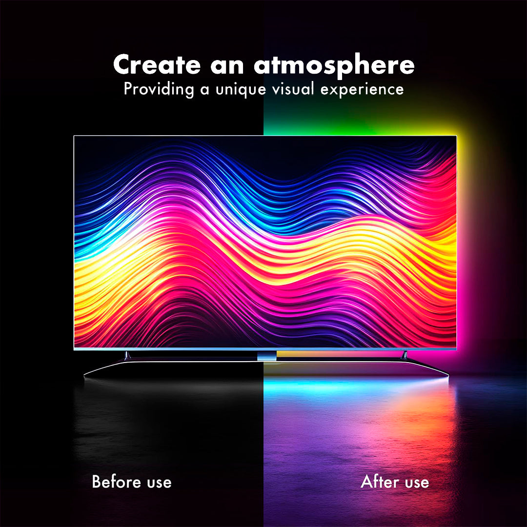 RGB LED TV lights with real-time sync and color-sensor technology.