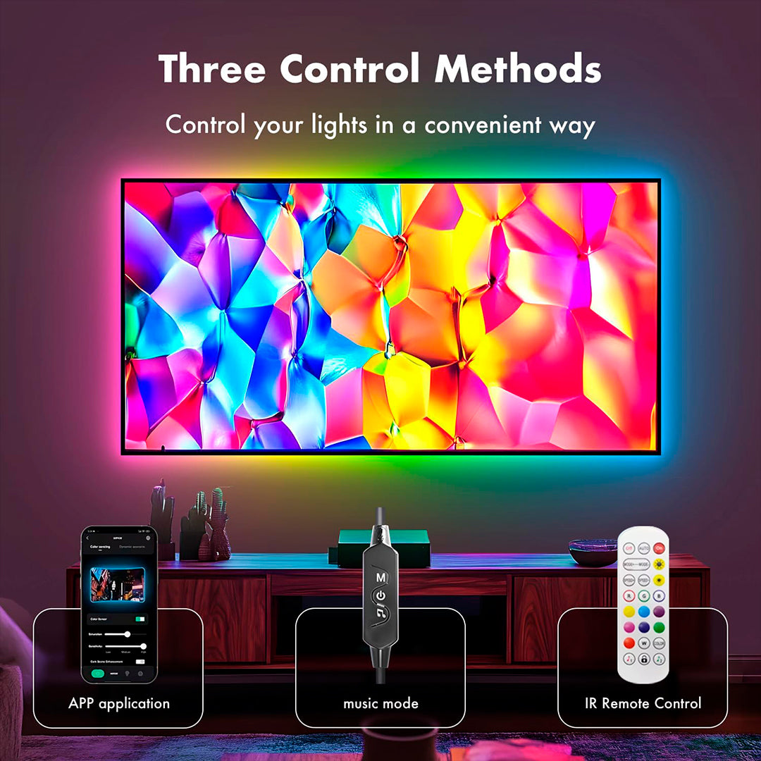 RGB LED TV lights with real-time sync and color-sensor technology.