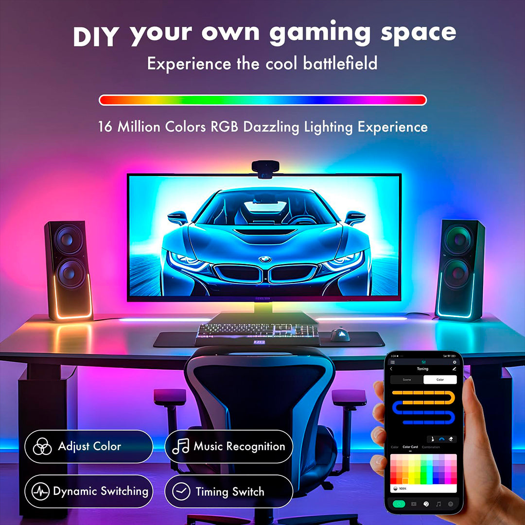 RGB LED TV lights with real-time sync and color-sensor technology.